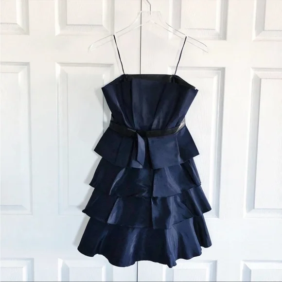 Rebecca Taylor Strapless Leather Tiered Ruffle Dress